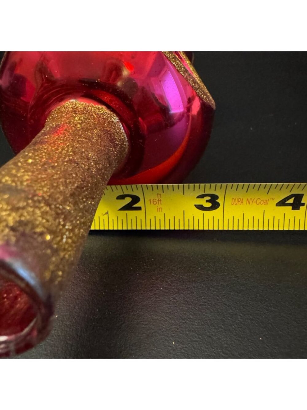 VTG Pink & Gold Glass Christmas Tree Topper Glitter Accents Double Indent Ball - Picture 14 of 16